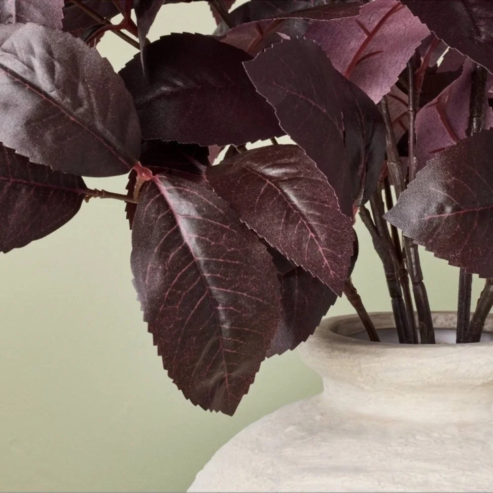 NWT Hearth and Hand Plum Faux Leaf Arrangement in Off white Vase